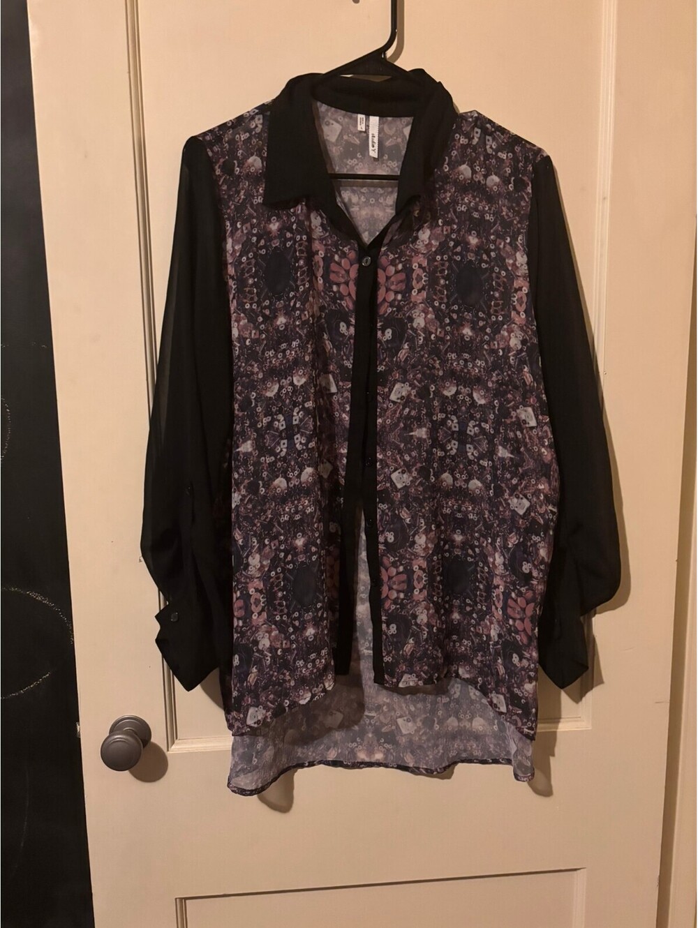 Black sheer patterned blouse Large